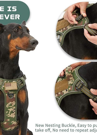 BUMBIN Tactical Dog Harness for Large Dogs No Pull, Famous TIK Tok No Pull Dog Harness, Fit Smart Reflective Pet Walking Harness for Training, Adjustable Dog Vest Harness with Handle Forest Camo L