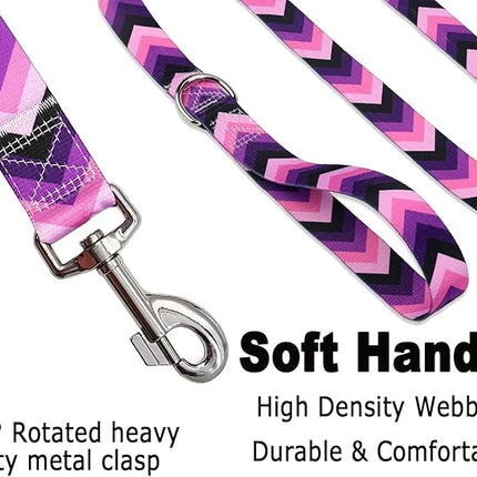 Dog Collar and Leash Set with Bohemia Floral Tribal Geometric Patterns - Soft Ethnic Style Collar Adjustable for Small Medium Large Dogs(Purple Arrow Set,L)