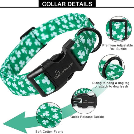 ARING PET St Patrick's Day Dog Collar, Cute Green Clovers Pet Collars with Quick Release Buckle for Puppy Small Medium Large Boy Girl Dogs-L