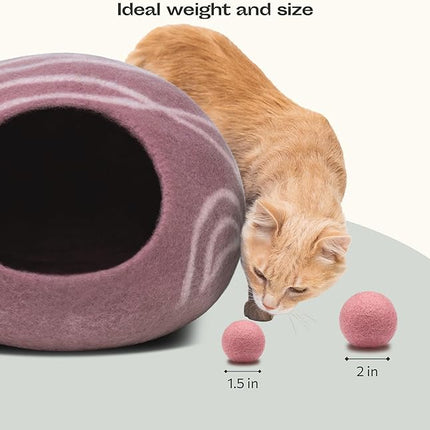 MEOWFIA Wool Ball Toys - 6-Pack of Safe for Cats and Small Dogs Balls - 2 Inch Felted Wool Cat Toy and Dog Toy - Perfect with Cat Cave - Silent - Mini Tennis Balls - (2in/Pink)
