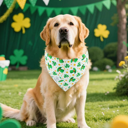 E-Clover St Patricks Day Dog Bandana & Matching Scrunchie Set Cute Girl Dog Scarf Bibs Pet Bandanas with Bow Tie for Medium Large Dogs Owner Mom Green