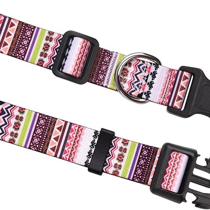 Dog Collar with Bohemia Floral Tribal Geometric Patterns - Soft Ethnic Style Collar Adjustable for Small Medium Large Dogs(Pink Bohemia,S)
