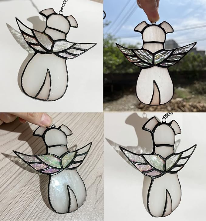 ZUAJITER Stained Glass Window Hanging Angel Dog Memorial Gifts for Loss of Dog Sympathy Gift Suncatcher, Passing Away Remembrance Memory Ornaments for Dog Lovers, Pet Bereavement Rainbow Wings