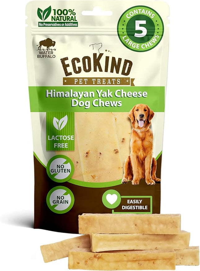 EcoKind Premium Gold Yak Cheese Himalayan Dog Chews, Healthy Dog Treats for Large Dogs, All Natural, High Protein Dog Chew, Water Buffalo, Large - 5 Chews