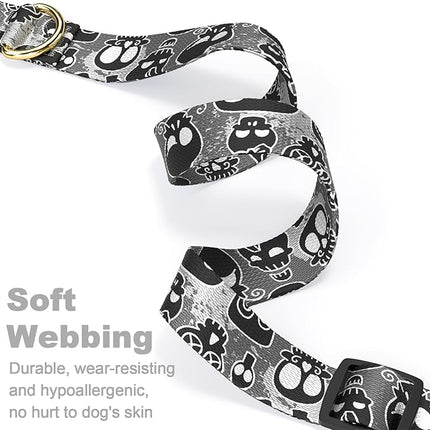 Rnivvi Dog Collar for Large Dogs, Cute Heavy Duty Adjustable Puppy Collar with Quick Release Buckle for Girl & Female, Pet Accessories for Walking Running, L Length 1" Width, Black Skull