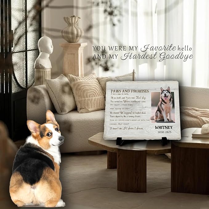 Personalized Pet Memorial Stone, Custom Dog Memorial Gifts for Loss of Dog with Photo Name Date, Dog Remembrance Gift, Loss of Dog Sympathy Gift for Dog Cat Lovers (Quote 15)