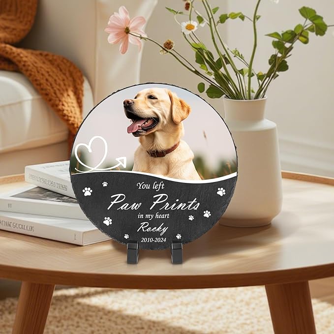 Ships Next Day Personalized Pet Memorial Stone for Loss of Dog Cat, Custom Photo Name Memory Headstone Garden Grave Marker Bereavement Sympathy Gift