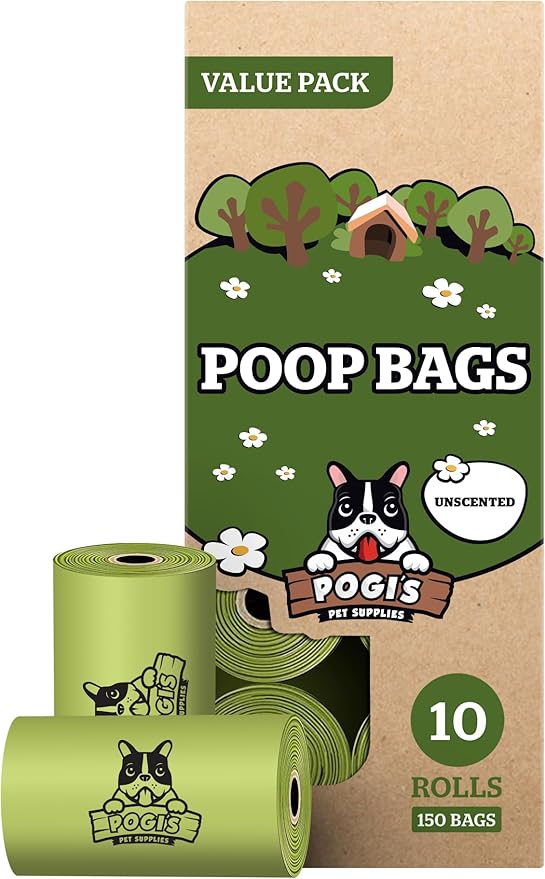 Pogi’s Dog Poop Bags – Leak-Proof & Extra Thick Pet Waste Bags (Unscented, 10 Rolls, 150-Count)