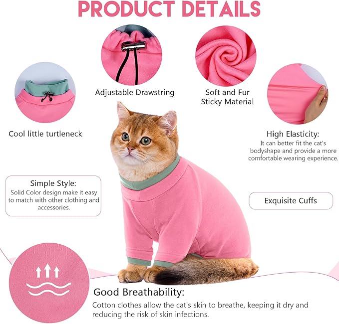 Sticky Cat Clothes Stretchy, Sphynx Hairless Sweater & Pajamas for Cats only, Soft Cat Onesie for Cats After Surgery Female Male & Hair Loss Prevention, Pink 2XL