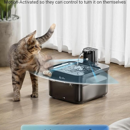 DownyPaws Cat Water Fountain Stainless Steel Cordless, 84oz/2.5L Fursink Wireless Pet Water Fountains for Cats Indoor, Battery Operated Cat Drinking Fountain, Ultra Quiet Pump, BPA-Free, Black