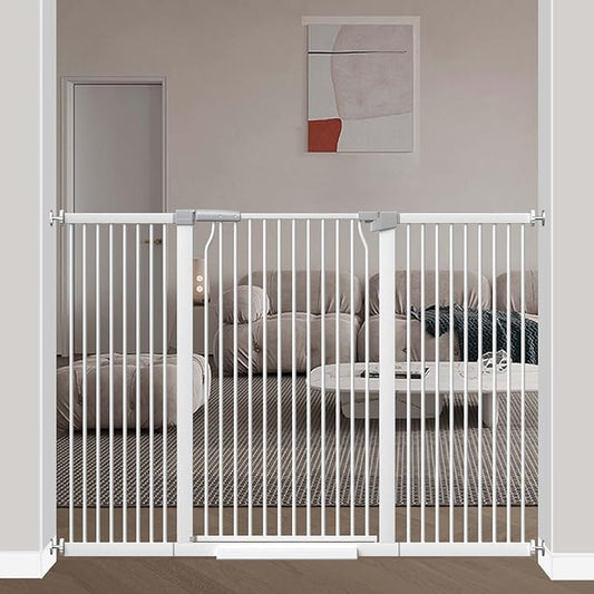 40.5" Extra Tall Baby Gate for Doorways, Extra Wide 60.3"-62.9" Large Dog Pet Gate for Stairs Indoor Outdoor Adjustable Safety Child Toddler Gate Metal Puppy Barrier Walk Throughs for Kids, White