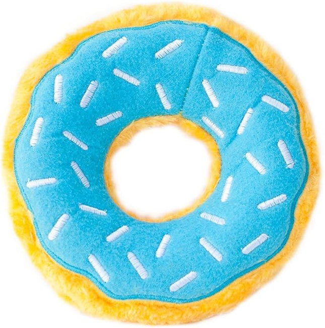 ZippyPaws Donutz - No Stuffing Dog Toys to Keep Them Busy, for Small and Medium Dogs, Squeaky Pet Toy for Boredom, Unstuffed Chew Toy, Soft Plush Puppy Products, Funny Food Toy - Blueberry Donut