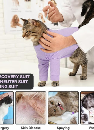 Cat Recovery Suit Male & Female Neuter, Cute Kitten Onesie for Cats After Surgery, Soft Fabric Cat Spay Clothes for Kittens, Kitten Surgical Pajamas for Girls, Cone Alternative Body Suit(Purple, S)