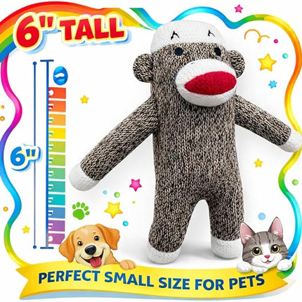 Sock Monkey Dog Toy | Squeaky Monkey | Plush Monkeys Dogs Toys | Stuffed Squeaky Chew Dog Toy | Interactive Squeaky Monkeys | Small/Medium Breed Dogs Toys | Multicolor | 6"