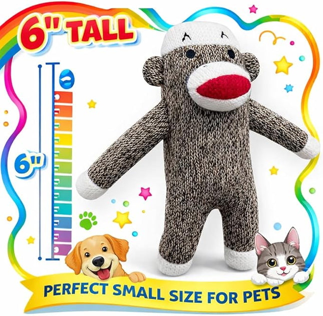 Sock Monkey Dog Toy | Squeaky Monkey | Plush Monkeys Dogs Toys | Stuffed Squeaky Chew Dog Toy | Interactive Squeaky Monkeys | Small/Medium Breed Dogs Toys | Multicolor | 6"
