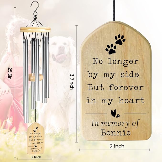 Personalized Pet Wind Chimes, Pet Memorial Gifts, Pet Loss Gifts, Loss of Pet Sympathy Gift, Pet Remembrance Gift, Bereavement Gifts for Loss of Pet, in Memory of Dog Cat