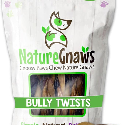 Nature Gnaws Braided Bully Twists for Dogs 5-6" (3 Count) - Long Lasting for Small and Medium Dogs - Natural Beef Dog Chew Bones