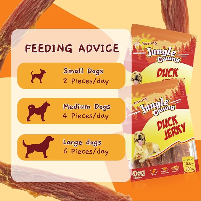 Jungle Calling Dog Treats, Duck Jerky for Dogs, Slow Roasted Snacks for Medium and Large Dogs Chewy Training Treats, 10.6 oz