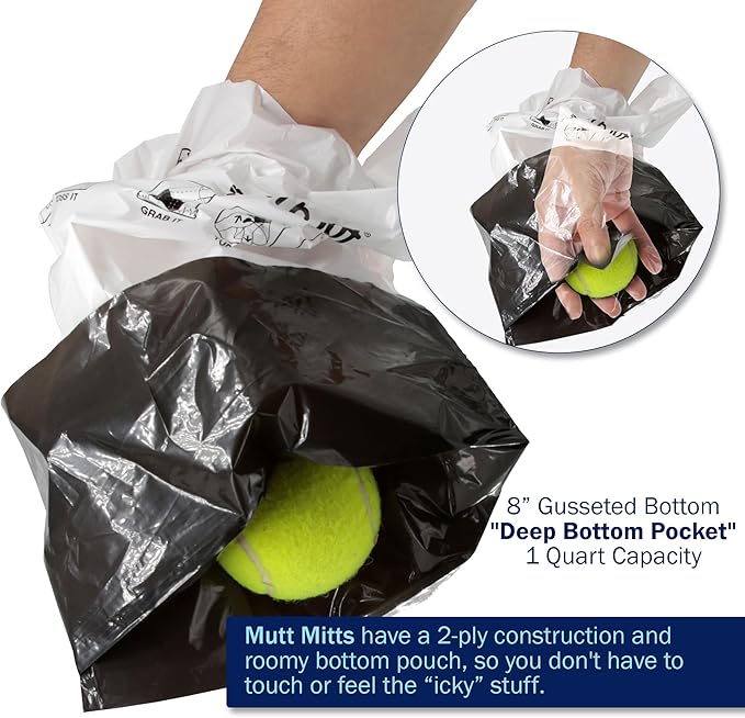 Mutt Mitt® Pinkies 2-Ply 100 Pink & Black Dog Waste Bags on 1 dog waste bag station header - 300% Thicker than mini roll dog waste bags - no more warm & yuck feeling