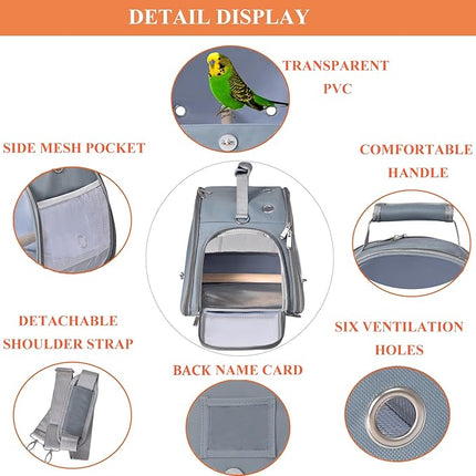Bird Carrier Travel Cage with Stand (with Tray), Small Bird Travel Carrier for Parrot, Small Bird Cage for Travel Parakeet Carrier with Shoulder Strap, Side Access Window (Blue)