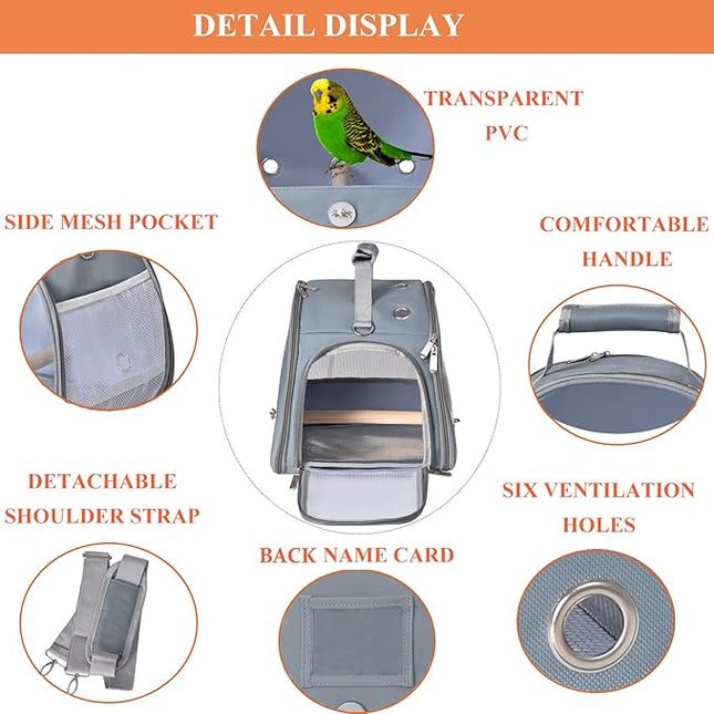 Bird Carrier Travel Cage with Stand (with Tray), Small Bird Travel Carrier for Parrot, Small Bird Cage for Travel Parakeet Carrier with Shoulder Strap, Side Access Window (Blue)
