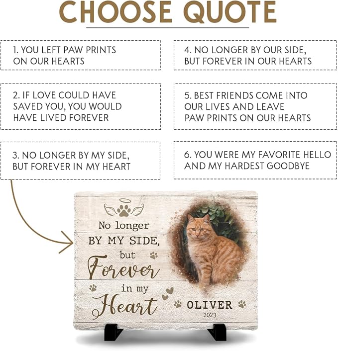 Personalized Rectangle-Shaped Memorial Rock with Cat Paw Prints - Ideal for Pet Lovers Mourning Their Loss - Emotional Remembrance Gift & Dog Lover Gifts for Women