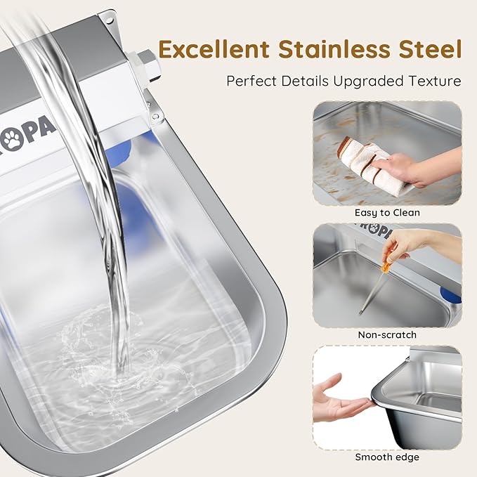 1 Gallon Automatic Water Dispenser for Dogs Cats Rabbits, Stainless Steel Dog Water Bowl, No Electricity Auto Fill Waterer Feeder, Fit 3/4" GHT Faucet, Wall-Mounted, Indoor Outdoor Use