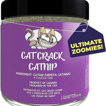 Cat Crack Catnip, Zoomie-Inducing Cat Nip Blend, North American Made & 100% Natural, Safe & Non-Addictive Catnip Treats Used to Supplement Cat Nip Toys, Spray, & Accessories (1 Cup)