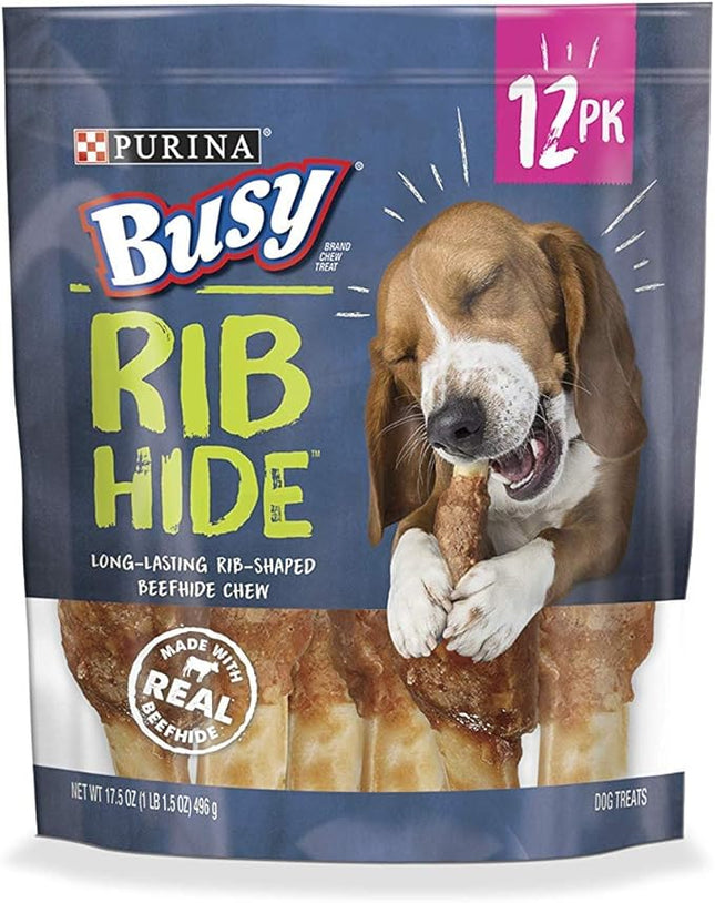 Busy Purina Busy Small/Medium Breed Dog Rawhide Treat, Rib Hide - 12 ct. Pouch