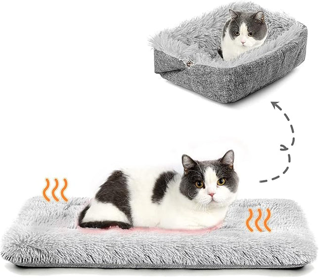 Cat Bed Self Warming, Foldable Self Heated Cat Mat Heating Pad 24 x 20 inch Extra Warm Thermal Pet Pad for Indoor Outdoor Cats, Non-Slip Bottom Washable Non Electric, Grey