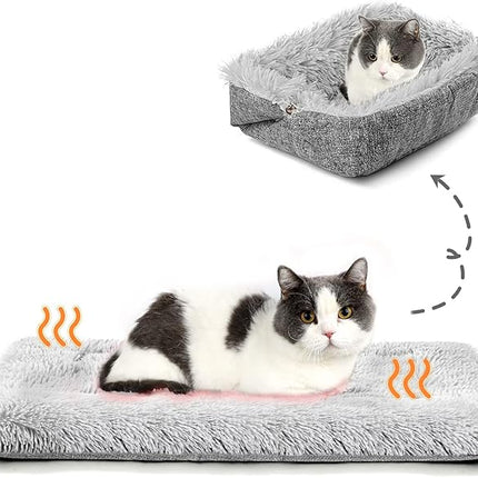 Cat Bed Self Warming, Foldable Self Heated Cat Mat Heating Pad 24 x 20 inch Extra Warm Thermal Pet Pad for Indoor Outdoor Cats, Non-Slip Bottom Washable Non Electric, Grey