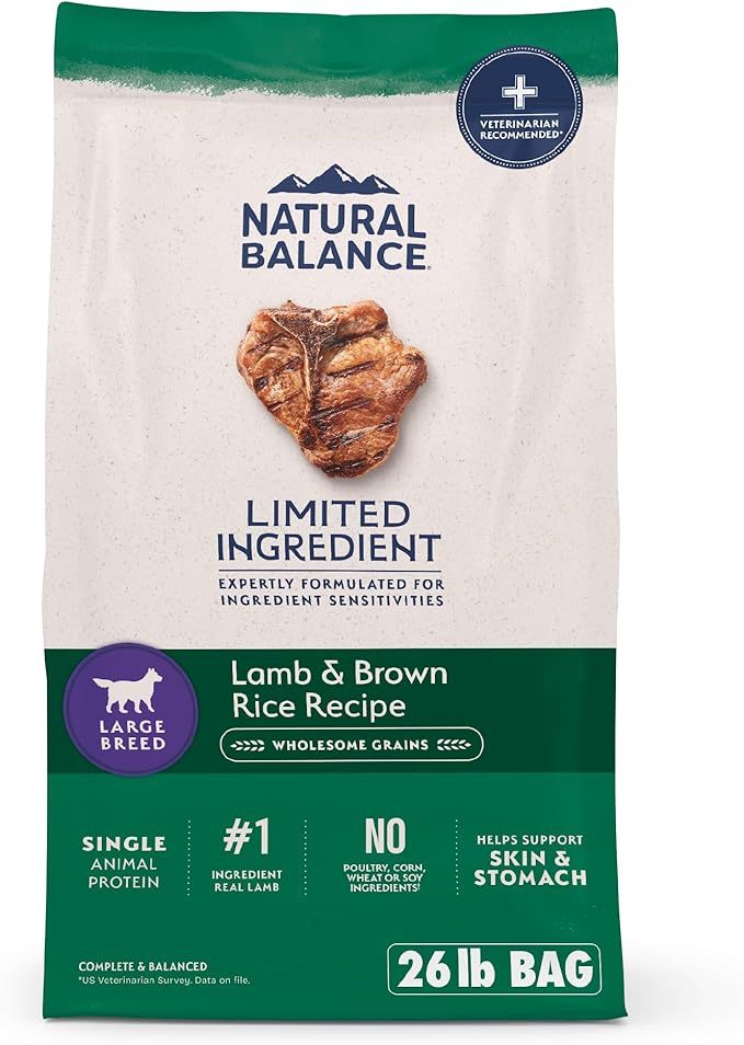 Natural Balance Limited Ingredient Large Breed Adult Dry Dog Food with Healthy Grains, Lamb & Brown Rice Recipe, 26 Pound (Pack of 1)