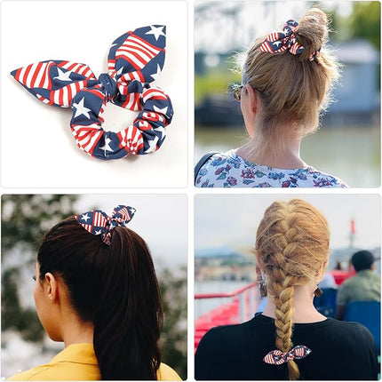 E-Clover 4th of July Dog Bandanas & Matching Scrunchie Set American Flag Dog Scarf Washable Patriotic Pet Bandana Kerchief Bibs for Medium Large Dogs Owner Gifts