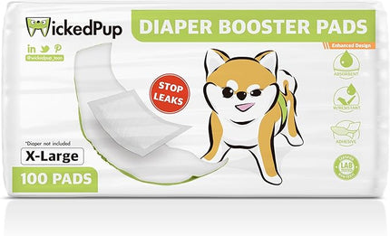 WICKEDPUP Dog Diaper Liners Booster Pads for Male and Female Dogs, 100ct | Disposable Diaper Inserts fit Most Reusable Pet Belly Bands, Wraps, and Washable Period Panties (X-Large (100 Count))