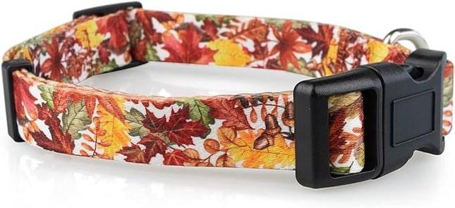 Limeloot Fall Dog Collar, Adjustable Thanksgiving Dog Collar in Small, Medium, and Large, Holiday Collar for Female and Male Dogs, Fall Leaves, Medium