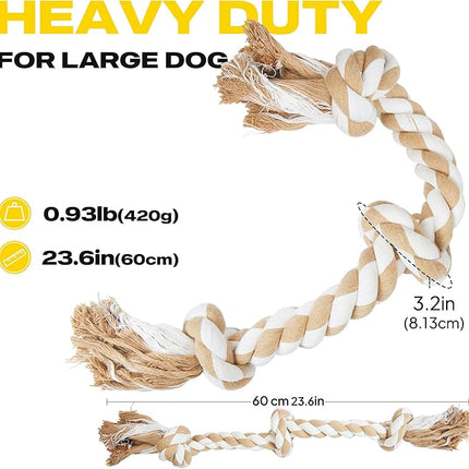 Fida Dog Rope Toys for Large/Medium Aggressive Chewers, Tough Rope Chew Toy,Natural Cotton 3 Knots
