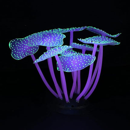 Glowing Fish Tank Decorations Plants, 4 pcs Aquarium Ornaments - Purple Coral, Rainbow Sea Urchin Ball/Small, Green Kelp, Pink Feather Coral