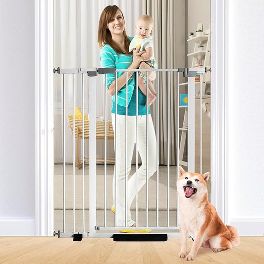 41 Inch Tall Baby Gate Auto Close Dog Gate Adjustable 29.92"-43.71" Wide Pressure Mounted Walk Through Swing Pet Gate for Doorways (White, 29.92"-43.71" Wide)