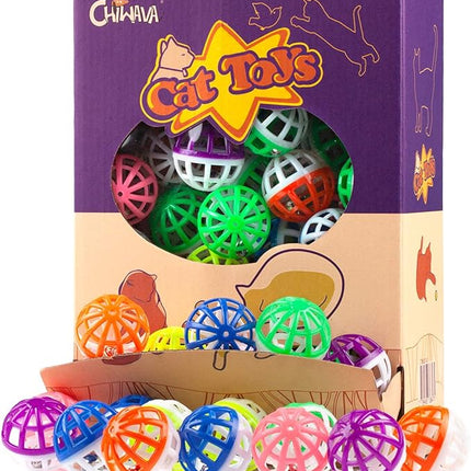 CHIWAVA 45PCS 1.6" Cat Toy Balls with Bells - Plastic Lattice Jingle Balls for Kittens, Interactive Chasing & Pounce Rattle Toys, Assorted Colors