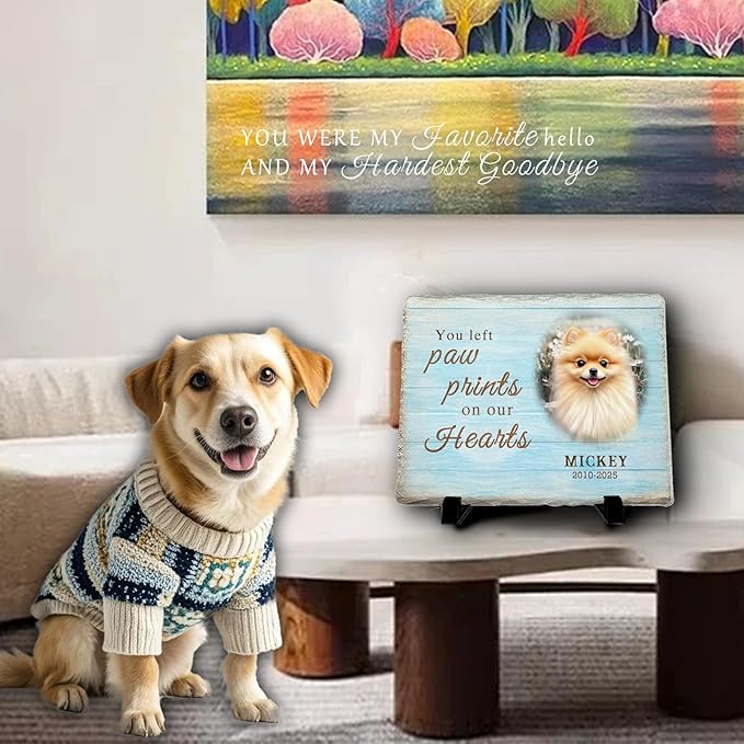 Personalized Pet Memorial Stone, Custom Dog Memorial Gifts for Loss of Dog with Photo Name Date, Dog Remembrance Gift, Loss of Dog Sympathy Gift for Dog Cat Lovers (Quote 7)