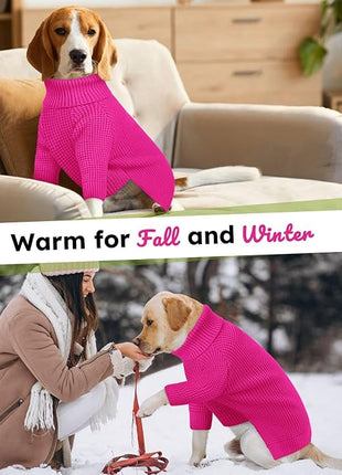 Queenmore XXL Dog Sweater, Large Dog Sweaters for Male Dogs, Turtleneck Plaid Kintsweaters for Large Breeds, Cold Weather Pullover Pet Clothes, Fuchsia 2XL