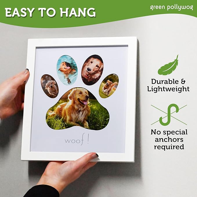 Green Pollywog 5-Opening Paw Print Collage Frame | Paw Print Picture Frame | Display for Photos for Pets | Dog Mom Gift | Dog Dad Collage | Pet Memorial Picture Gallery