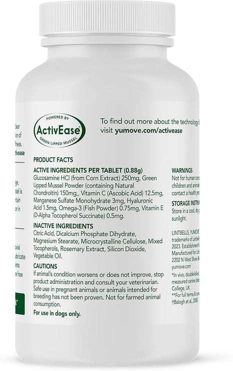 YuMOVE Hip & Joint Supplement for Dogs with Glucosamine, Hyaluronic Acid, Green Lipped Mussel & Omega 3 Joint Supplement - Regular and Advanced Strength (60ct, Chewable Tablets)