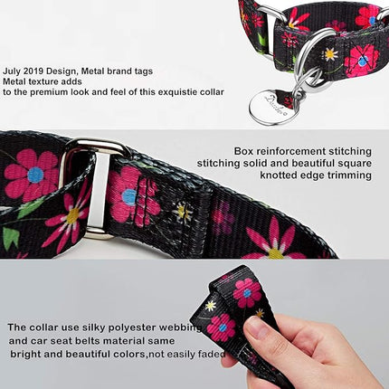 Comfortable Floral Print Martingale Dog Collars, Sun Flower, Large, Neck 17 Inch to 25 Inch, Adjustable Dog Collar Heavy Duty