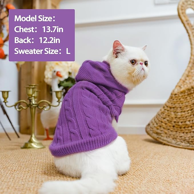 PUPTECK Winter Dog Cat Sweater Coat - Soft Cold Weather Clothes Knitwear for Kitties & Small Dogs Indoor Outdoor Walking Warm, Knitted Classic for Doggies Kitties Girls Boys, Purple S