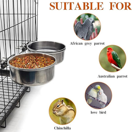 PINVNBY 2pcs Stainless Steel Bird Bowl Water Bowl Stainless Steel Bird Feeding Dish Cups for Parrot Parakeet African Greys Conure Cockatiels Lovebird (Diameter: 4.72 inches M)