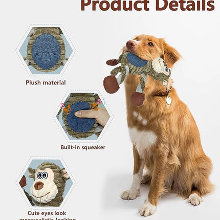 2Pack Dog Toys for Large Dog - Plush Squeaky Medium & Small Dog Toys - Stuffed Animals Puppy Toys - (Monkey+Octopus Pink)