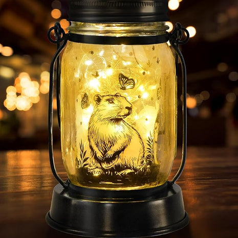 Capybara Gifts for Women/Men Capybara Solar Lanterns Mom Grandma Birthday Present Lantern Memorial Lights Solar Garden Decoration Outside for Yard, Patio,Backyard,Porch Torches