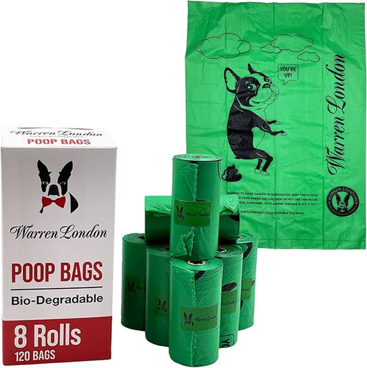 Warren London Dog Poop Bags | Leak-Proof Pet Waste Bags | Earth Friendly with Recycled Packaging | Unscented 9x13 Inch | 8 Rolls (120 Count) for All Dog Breeds