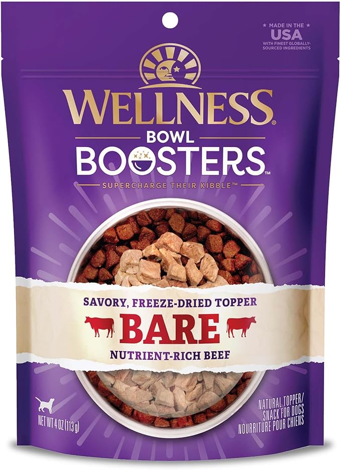 Wellness Bowl Boosters Bare, Dog Food Topper for Small, Medium, & Large Breeds, Grain Free, Natural, Freeze Dried, Beef, 4 Ounce Bag (Pack of 1)